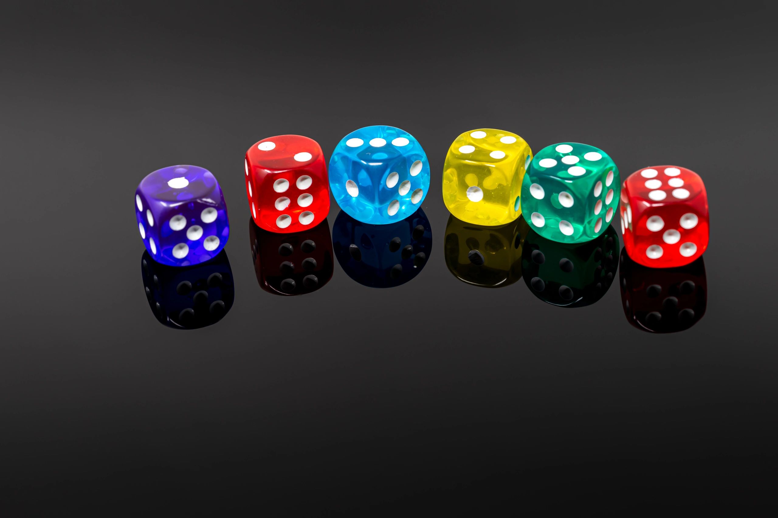Colorful dice arranged for a game